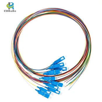 FTTH 12 Çekirdek / 1 grup 12 Tam Renkli Kablolar SC UPC OS1 Pigtailler Tek Modlu PVC 0.9 mm Optik Fiber bağlantı yama kablosu