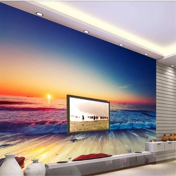 beibehang Özel duvar kağıt büyük ölçekli fantezi estetik sanat gündoğumu Oryantal sahil manzara dekoratif kanepe duvar kağıdı 3D