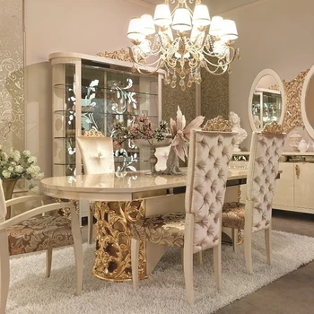 Fransız deluxe masa kombinasyonu Avrupa neoklasik masa deluxe büyük katı ahşap yemek masası ve sandalyeler özelleştirilmiş