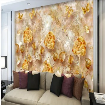 beibehang Kişiselleştirilmiş özel Avrupa retro altın gül güller kelebek TV duvar kağıdı arka plan duvar kağıdı