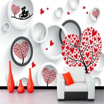 beibehang papel de parede Özel Fresk Duvar Sticker Aşk Çift Kalp Ağacı 3D TV duvar kağıdı fotoğraf duvar kağıdı duvarlar için 3 d