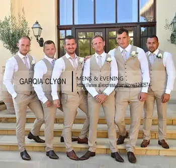 Düğün erkek Takım elbise Resmi Kolsuz V Yaka / Erkek Takım elbise Butik İş yelek Pantolon Düğün İçin