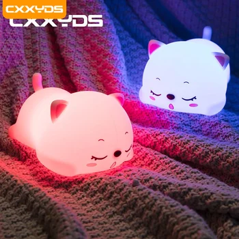 LED gece lambası dokunmatik sensör kedi silikon hayvan ışık renkli çocuk tatil hediye uyku yaratıcı yatak odası masaüstü dekor lambası