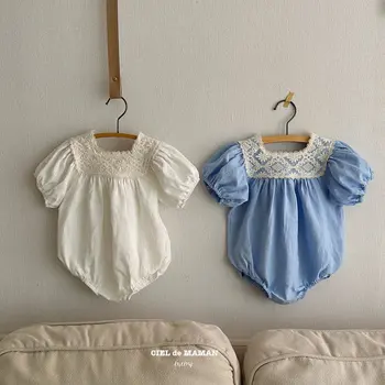 Yaz Bebek Kıyafetleri Yenidoğan Kız Nakış Kısa Kollu Romper Erkek Bebek Dantel Rahat Onesie Toddler Pamuk Moda Bodysuit