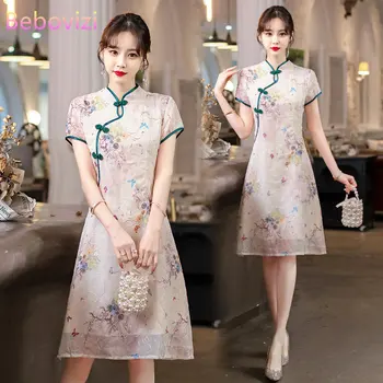 Yeni Zarif Retro Modifiye Cheongsam Çin Tarzı Geleneksel Qipao Elbise Kadın Giyim için