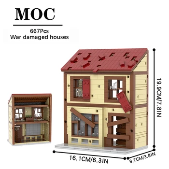MOC5051 Askeri Serisi İKINCI dünya savaşı Şehir Kalıntıları Ev Savaş Tuğla Asker Uyumlu Şekil Yapı Taşı Oyuncak Çocuklar İçin Yaratıcı Hediye