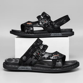 Erkek sandalet yaz yeni moda rahat plaj ayakkabısı açık yumuşak tabanlı kaymaz terlik çift amaçlı sürüş sandalet
