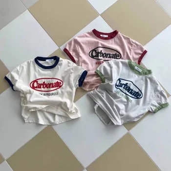 2023 Yeni Moda Mektubu Baskı Bebek Kısa Kollu T Shirt Bebek Casual Tops Çocuk Gevşek Tee Yürüyor Boy Kız Yaz T Gömlek