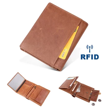 Taşınabilir deri cüzdan RFID Engelleme Kısa Çok Fonksiyonlu Büyük Kapasiteli Küçük Para Cebi Çanta Para Klip Erkekler Kadınlar için