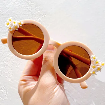 Erkek Kız Çiçek Şekli Güneş Gözlüğü Çocuklar PC Yuvarlak Papatya Flora güneş gözlüğü UV Tonları Sevimli Güzel Parti Gözlük Çocuklar için