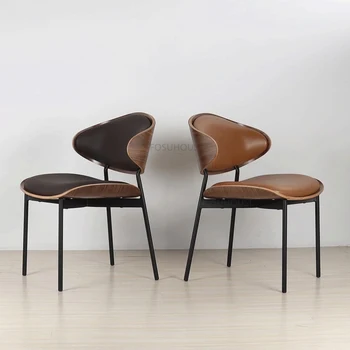 Modern Suni Deri Yemek Sandalyesi Restoran yemek Sandalyesi Siyah Arkalığı Yaratıcı Lüks Tasarım Ev Yemek Sandalyesi
