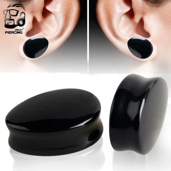 Gözyaşı Kulak Genişleticiler Piercing Klasik Organik Siyah obsidiyen taş Kulak Tıkaçları Ve Tüneller Kulak Piercing göbek takısı