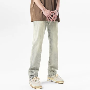 Erkekler için kot Düz bacak Basit Katı Pantalones Hombre Kot pantolon Sıkıntılı Sıska Tasarımcı Yaz Casual Slim Y2k Pantolon