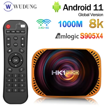 HK1 RBOX X4 akıllı tv kutusu Amlogic S905X4 1000M 8K Android 11 4G 32G / 64G / 128GB 3D 2.4 G&5G Çift Wifi Set Üstü Kutusu Medya Oynatıcı