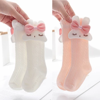 0-3T Sevimli Bebek Kız Todderls Diz Yüksek Kaymaz Pamuk Çorap Yenidoğan Bebekler Sevimli Tavşan Yaz Örgü İnce Zemin Kavrama Çorap