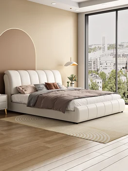 Krem tarzı ışık lüks modern deri yatak basit ana yatak odası büyük yatak çift 1.8 m ıns Tarzı İtalyan yumuşak paketlenmiş düğün yatak