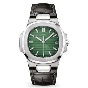 Lgxıge Yeni Yeşil saat hakiki Deri quartz saat Erkekler İçin Paslanmaz Çelik Kasa Moda Kol Saati Üst Marka Lüks Saat
