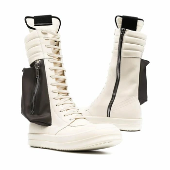 2021 Yeni Stil Erkek Orta Buzağı Çizmeler Hakiki Deri Yüksek Kaliteli Erkek Sokak Kültürü Hip Hop Ayakkabı Lace Up Erkekler düz ayakkabı
