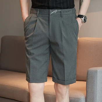 2023 Yaz Düz Takım Elbise Şort Erkekler Moda İşlemeli Slim Fit Basit Resmi kısa pantolon Erkek İş Sosyal Parti Rahat Pantolon