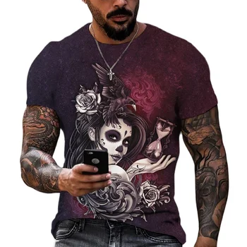 2023 Meksika T-Shirt Erkekler İçin 3D Kafatası Baskı Kısa Kollu Üstleri Día De Muertos Sokak Hip Hop Büyük Boy Tee Gömlek Erkek Giyim 6xl