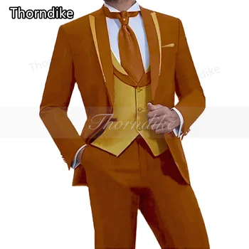 Thorndike En Kaliteli Giyim Güz 2022 İçin En iyi Erkek Şal Yaka Smokin erkek Takım Elbise Düğün En İyi erkek Blazer Seti