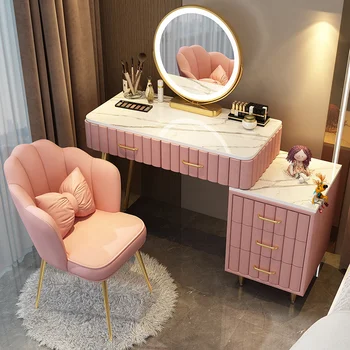 Nordic ışık Lüks Tuvalet Masası yatak odası mobilyası Ins Şifoniyer Yatak Odası Depolama Dolapları Modern makyaj masası Ayna ile