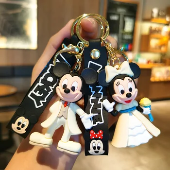 Karikatür Disney Mickey Minnie Mouse Anahtarlık Çanta Çiftler Araba Anahtarlık Kolye Çanta Aksesuarları Anahtar Cüzdan Sevimli Oyuncak Düğün Hediyeleri