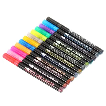 12 Renk Çift Hat Anahat İşaretleyiciler Kalem resim kalemi Kalem Metalik Boya Kalemleri Vurgulayıcı Çizim Scrapbooking Boyama Karalamalar