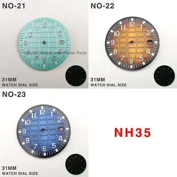 31mm NH35 İzle kadranlı saat Yüzleri Yeşil Işıklı erkek saati için Modifikasyon Parçaları Patek Philippe AQUANAUT 2813 8215 8200