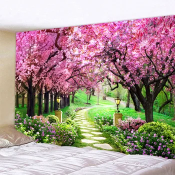 Doğal duvar halısı Mandala Bahçe Peyzaj Bohemian Odası Dekorasyon Psychedelic Hippi Yatak Odası Yurt Halılar Bez Çiçekler