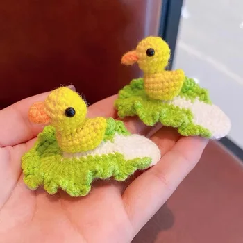 Sevimli Ördek 3D Tığ saç tokası Çocuklar El Yapımı Karikatür Kurbağa Örme Patlama Saç Tokası Kız Kawaii Tokalarım Şapkalar saç aksesuarları